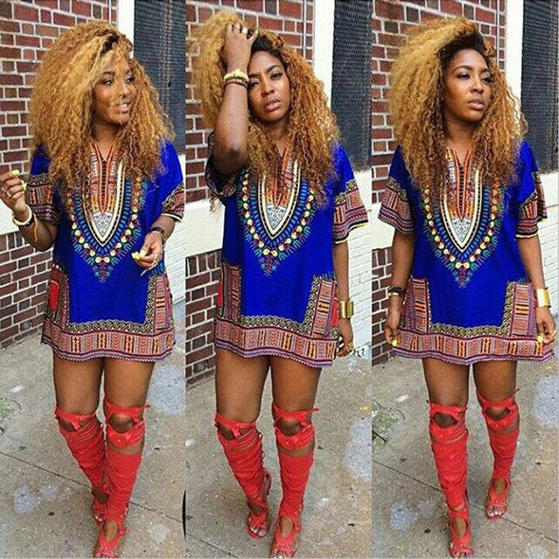 women african festival dashiki shirt kaftan boho hippe gypsy festival tops party dress J4U66