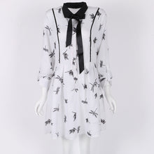 women casual tunic style cute mini dresses ladies white long sleeve dragonfly print short dress J4U66