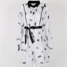 women casual tunic style cute mini dresses ladies white long sleeve dragonfly print short dress J4U66