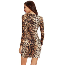 women dress sexy leopard print bodycon dress hollow out plus size long sleeve sheath club party mini dress vestidos J4U66