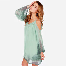 women beach dress loose deep v neck long sleeve dresses vestidos novelty spaghetti strap chiffon party dresses J4U66