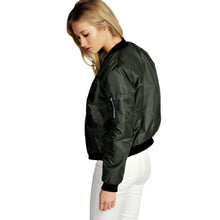women biker bomber jacket short zipper slim coat women vintage outerwear long sleeve tops black dark green J4U66