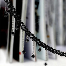 Women Black Beads Pendant Crystal Bib Chain Jewelry Collar Choker Necklace J4U66