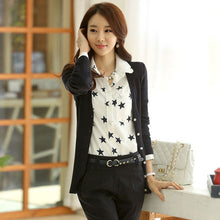 Women Blouse Fashion Turn-down Collar Stars Print White Lady Chiffon Shirt Long Sleeve blusa Tops  J4U66