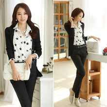 Women Blouse Fashion Turn-down Collar Stars Print White Lady Chiffon Shirt Long Sleeve blusa Tops  J4U66