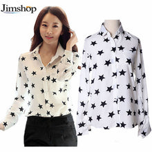 Women Blouse Fashion Turn-down Collar Stars Print White Lady Chiffon Shirt Long Sleeve blusa Tops  J4U66