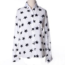 Women Blouse Fashion Turn-down Collar Stars Print White Lady Chiffon Shirt Long Sleeve blusa Tops  J4U66