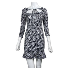 women bodycon dress three quarter sleeve geometric print mini dress mermaid hem workwear sexy club dress black J4U66