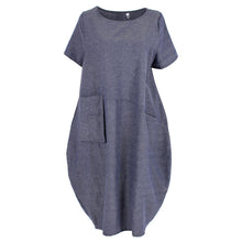 Women Casual Cotton Linen Long Dress Ethnic Short Sleeve Loose Dress J4U66