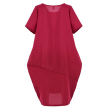 Women Casual Cotton Linen Long Dress Ethnic Short Sleeve Loose Dress J4U66