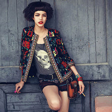 Women Fashion Fall Vintage Ethnic Floral Print Outwear Lady Embroidered Parka Trench Short Jacket Slim Coat  J4U66