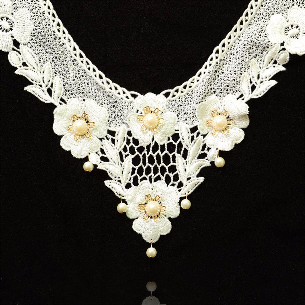 Women Jewelry Bib Lace Pearl Choker Collar Statement Pendant Necklace J4U66