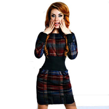 Women Elegant Tartan Patchwork Tunic Party Evening Pencil Dress Bodycon Pencil Sheath Dress  J4U66