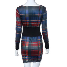 Women Elegant Tartan Patchwork Tunic Party Evening Pencil Dress Bodycon Pencil Sheath Dress  J4U66