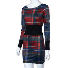 Women Elegant Tartan Patchwork Tunic Party Evening Pencil Dress Bodycon Pencil Sheath Dress  J4U66
