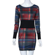 Women Elegant Tartan Patchwork Tunic Party Evening Pencil Dress Bodycon Pencil Sheath Dress  J4U66