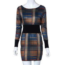 Women Elegant Tartan Patchwork Tunic Party Evening Pencil Dress Bodycon Pencil Sheath Dress  J4U66