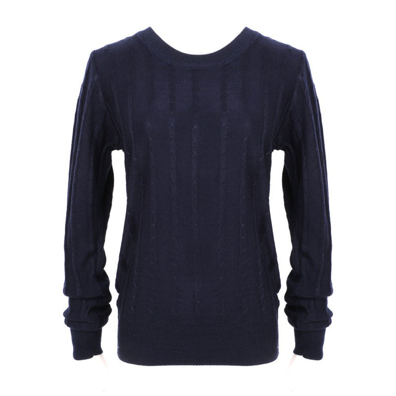 Women Lady Long Sleeve Round Neck Twisted Knit Sweater Pullover Jumper Tops J4U66