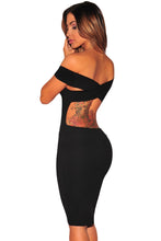 women off the shoulder dress runway charcoal crisscross back short sleeve slim bodycon dress sexy club vestidos J4U66