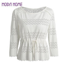 women sexy backless hollow out blouse ladies white long sleeve tops scalloped hem cuff blusas femininas J4U66