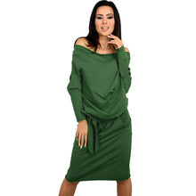 women sexy dress slash neck off shoulder long sleeve dress with belt bandage dress loose casual club dress J4U66