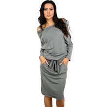 women sexy dress slash neck off shoulder long sleeve dress with belt bandage dress loose casual club dress J4U66