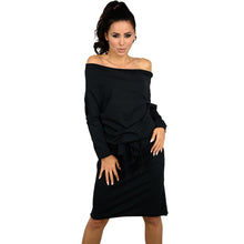 women sexy dress slash neck off shoulder long sleeve dress with belt bandage dress loose casual club dress J4U66