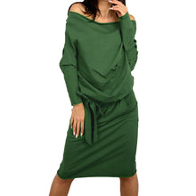 women sexy dress slash neck off shoulder long sleeve dress with belt bandage dress loose casual club dress J4U66