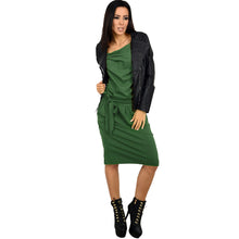 women sexy dress slash neck off shoulder long sleeve dress with belt bandage dress loose casual club dress J4U66