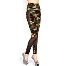 Women Sexy Mesh Camouflage Leggings High Waist Patchwork Stretchy Slim Army Camo Leggings Leggings J4U66