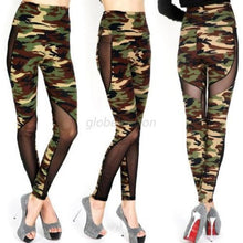 Women Sexy Mesh Camouflage Leggings High Waist Patchwork Stretchy Slim Army Camo Leggings Leggings J4U66