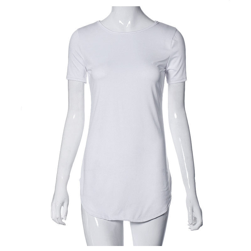 Women Sexy Tops Vestidos Casual Short Sleeve Solid Side Slit T Shirt Party Bodycon Mini Night Club Dresses Plus Size J4U66