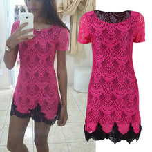 Women Bodycon Slim Lace Floral Crochet Evening Party Mini Dress J4U66