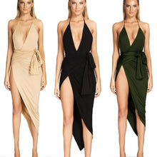 women dress halter belt split casual bodycon party dress irregular hem sleeveless club sexy dress vestidos J4U66