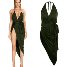 women dress halter belt split casual bodycon party dress irregular hem sleeveless club sexy dress vestidos J4U66