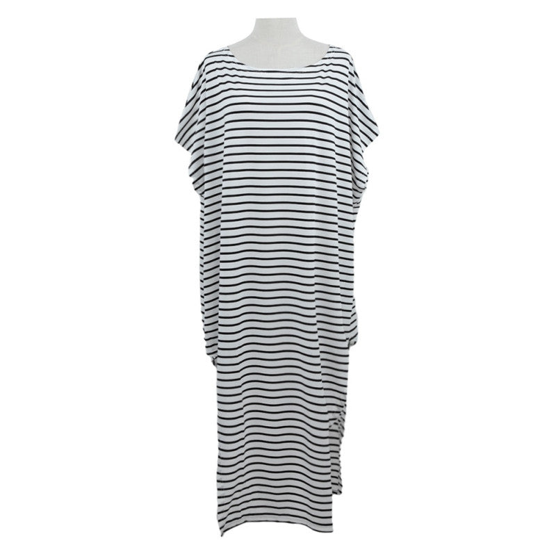 Women Dress Long Maxi Loose Dress Striped Batwing Sleeve Off shoulder Split Casual Beach Wear Plus Size Vestidos J4U66