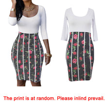 women dress scoop neck rose starry flower bodycon dress crossing stripes empire waist dashiki dress tunique femme J4U66