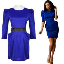 women formal dress half sleeve empire casual tourism slim pockets mini blue red dresses with belt J4U66