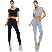 women two piece set top and pants hoodies o neck short sleeve crop top set slim clothes suit set crop top and trousers set J4U66