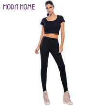 women two piece set top and pants hoodies o neck short sleeve crop top set slim clothes suit set crop top and trousers set J4U66