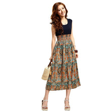 Women Vintage Bohemian Dress Casual Print Patchwork Long Style Beach Dresses J4U66