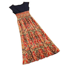 Women Vintage Bohemian Dress Casual Print Patchwork Long Style Beach Dresses J4U66