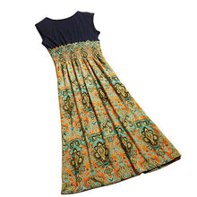Women Vintage Bohemian Dress Casual Print Patchwork Long Style Beach Dresses J4U66