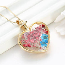 Womenornaments Jewelry Sweet Girls Women Dry Flower Heart Love Glass Wishing Bottle Pendant Necklace Gift  J4U66