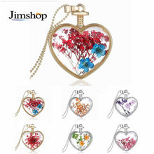 Womenornaments Jewelry Sweet Girls Women Dry Flower Heart Love Glass Wishing Bottle Pendant Necklace Gift  J4U66
