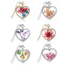 Womenornaments Jewelry Sweet Girls Women Dry Flower Heart Love Glass Wishing Bottle Pendant Necklace Gift  J4U66