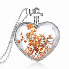 Womenornaments Jewelry Sweet Girls Women Dry Flower Heart Love Glass Wishing Bottle Pendant Necklace Gift  J4U66