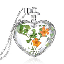 Womenornaments Jewelry Sweet Girls Women Dry Flower Heart Love Glass Wishing Bottle Pendant Necklace Gift  J4U66