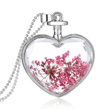 Womenornaments Jewelry Sweet Girls Women Dry Flower Heart Love Glass Wishing Bottle Pendant Necklace Gift  J4U66