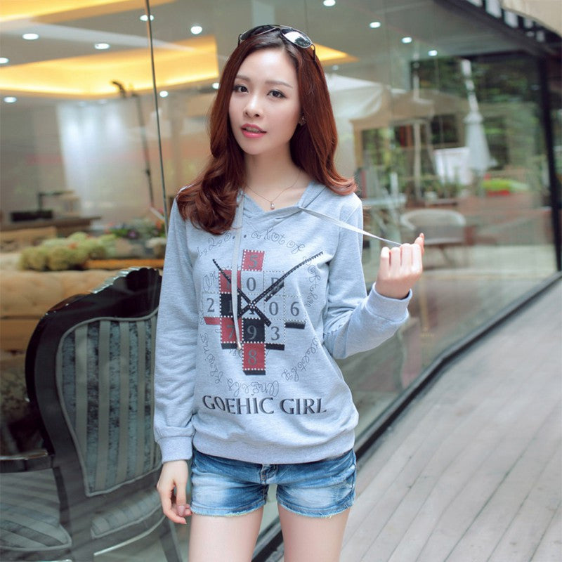 Women's Hoodie Clothing Pullover Jumper Clock Print Tops Shirt Blouse Sweatshirt J4U66